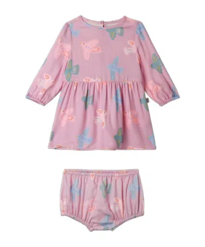 Stella Mccartney Kids Bird-print Smocked Dress Set In Pink