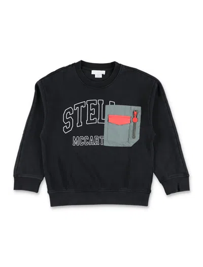 STELLA MCCARTNEY STELLA MCCARTNEY KIDS BLACK LOGO POCKET SWEATSHIRT