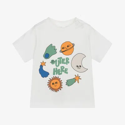 Stella Mccartney Babies'  Kids Boys Ivory Organic Cotton Slogan T-shirt In White