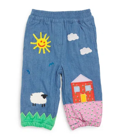 Stella Mccartney Kids Denim Patchwork Farm Trousers (3-36 Months) In Blue