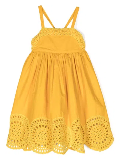 Stella Mccartney Kids' Yellow Dress For Girl With Broderie