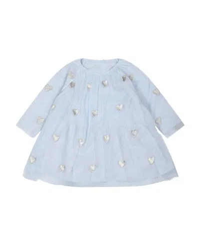 Stella Mccartney Kids Embroidered Heart Long Sleeved Party Dress In Blue