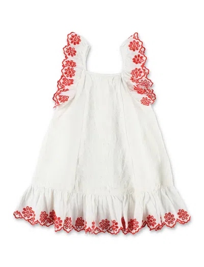 Stella Mccartney Kids Embroidered Linen-cotton Dress In White