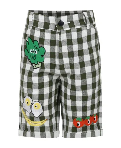 Stella Mccartney Kids Embroidered Motif Checked Shorts In Gray