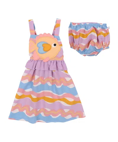 Stella Mccartney Kids Fish Appliqué Wavy Pattern Ruffled Dress In Pink