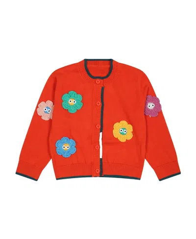 Stella Mccartney Kids Floral-appliqué Buttoned Knitted Cardigan In Red