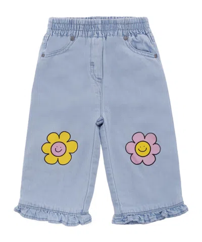 Stella Mccartney Kids Floral Embellished Ruffled-hem Jeans In Blue