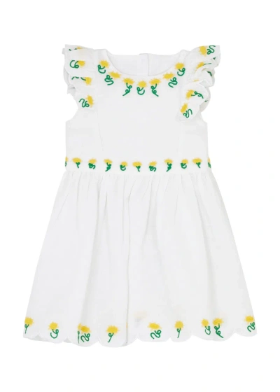 Stella Mccartney Kids Floral-embroidered Linen-blend Dress In White