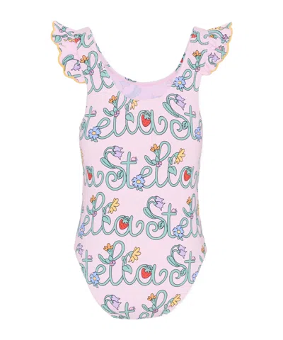 Stella Mccartney Kids Floral Printed One Piece Swimsuit In Purple