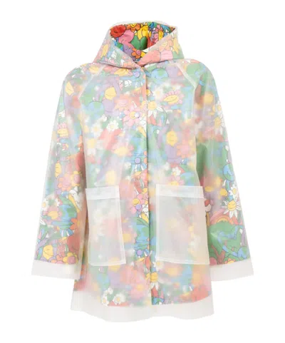Stella Mccartney Kids Floral-print Hooded Raincoat In Multi