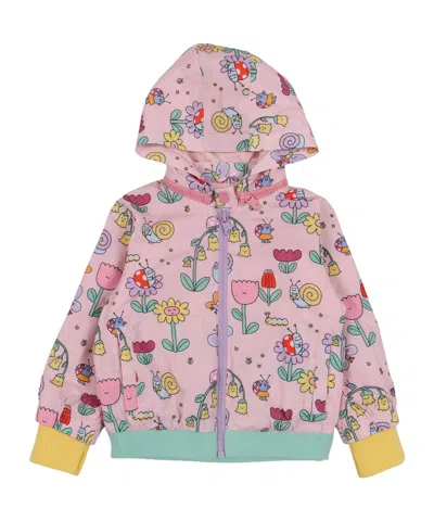 Stella Mccartney Kids Floral-print Hooded Zipped Rain Jacket In Pink