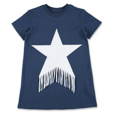 Stella Mccartney Kids Fringed Star Cotton T-shirt Dress In Blue