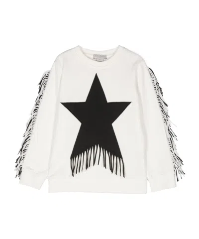 Stella Mccartney Kids Fringed Star Crewneck Sweatshirt In White