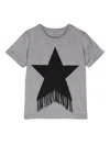 Stella Mccartney Fringed Star Cotton T-shirt In Gray