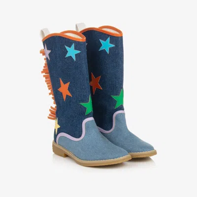 Stella Mccartney Kids Girls Blue Denim Star Cowboy Boots