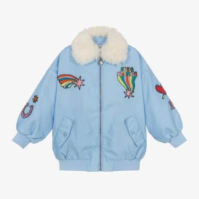 Stella Mccartney Kids' Appliqué-detail Bomber Jacket In Blue