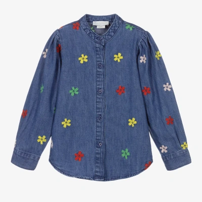 Stella Mccartney Kids Girls Cotton Chambray Shirt In Blue