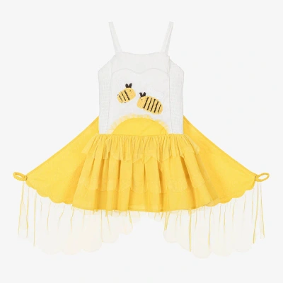 Stella Mccartney Babies'  Kids Girls Ivory & Yellow Shirred Bee Dress