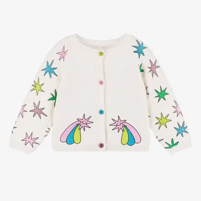 Stella Mccartney Babies' White Knitted Cardigan With Bright Stars In Ivory