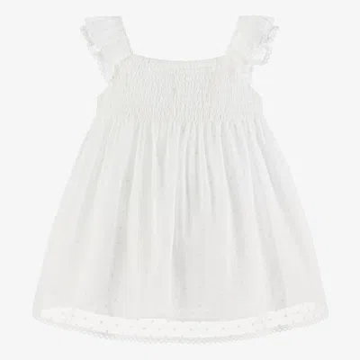 Stella Mccartney Babies'  Kids Girls Ivory Shirred Cotton Voile Dress In White