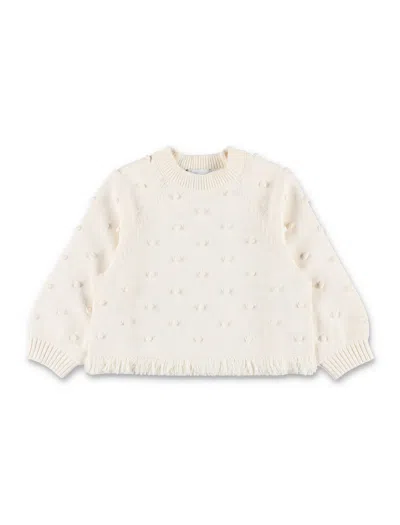 Stella Mccartney Kids Girls Knit Sweater With Pom Details In Neutral
