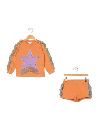 Pre-owned Stella Mccartney Babies' Kids Girls Long Sleeve Star Embroidered Short Set In Orange