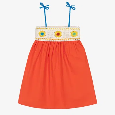 Stella Mccartney Kids Girls Orange Cotton Crochet Dress