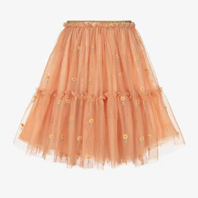 Stella Mccartney Kids Girls Orange Embroidered Tulle Skirt