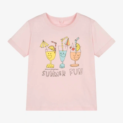 Stella Mccartney Kids Girls Pink Cotton Cocktail Print T-shirt
