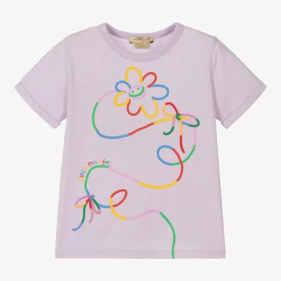 Stella Mccartney Kids Girls Purple Flower Print Organic Cotton T-shirt