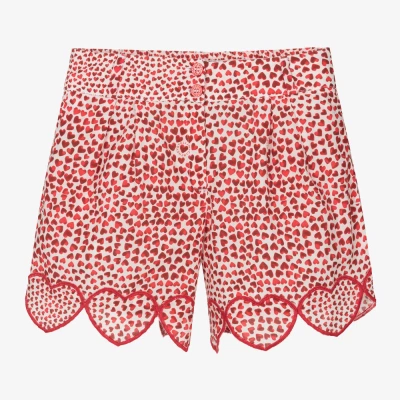 Stella Mccartney Kids Girls Red Heart Print Cotton Shorts