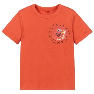 Stella Mccartney Kids Girls Red Smiling Badge T-shirt In Orange