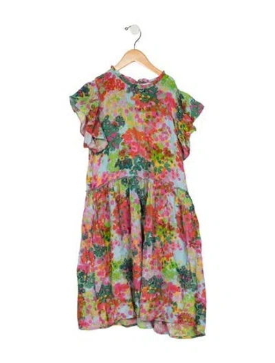 Pre-owned Stella Mccartney Kids' Girls Short-sleeve Floral Dress In Blue