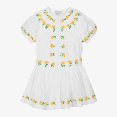 Stella Mccartney Kids Girls White Linen Sunflower Dress