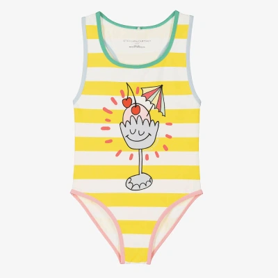 Stella Mccartney Kids Girls Yellow Striped Swimsuit (upf50+)