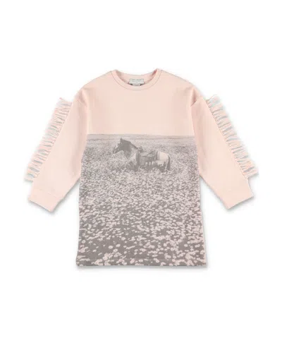 Stella Mccartney Kids Graphic Printed Fringe Detailed Dress In Nude