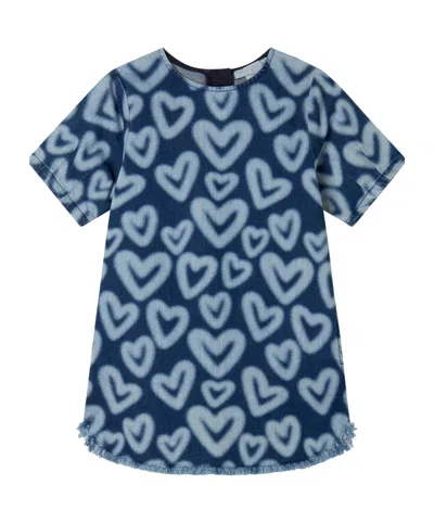 Stella Mccartney Kids Heart-printed Crewneck Dress In Blue