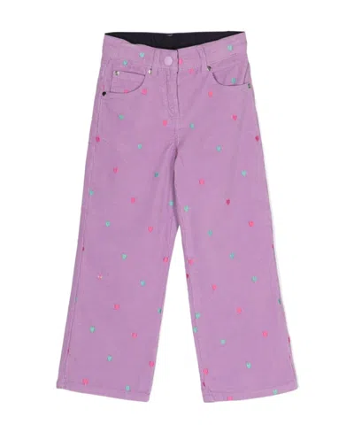 Stella Mccartney Kids High-waist Heart-embroidered Trousers In Purple