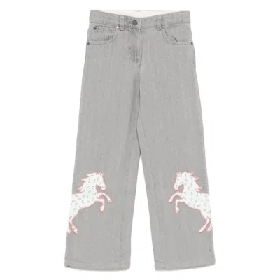 Stella Mccartney Kids Horse Embroidered Denim Jeans In Gray