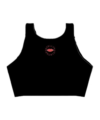 Stella Mccartney Kids Lips-printed Cropped Sleeveless Top In Black