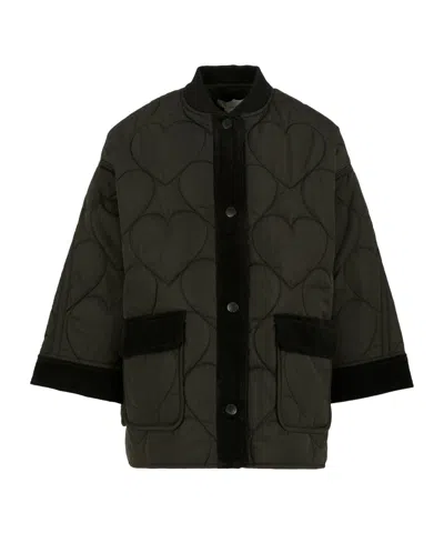 Stella Mccartney Kids Logo Embroidered Heart-quilted Jacket In Green