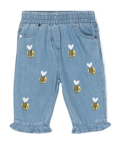 Stella Mccartney Kids Logo-patch Bees-printed Tapered Jeans In Blue