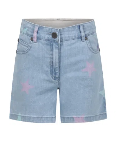 Stella Mccartney Kids' Denim Shorts For Girl With All-over Stars In Blue