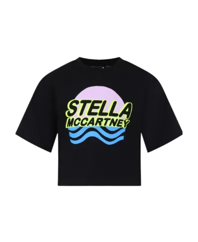 Stella Mccartney Kids Logo Printed Crewneck T-shirt In Black
