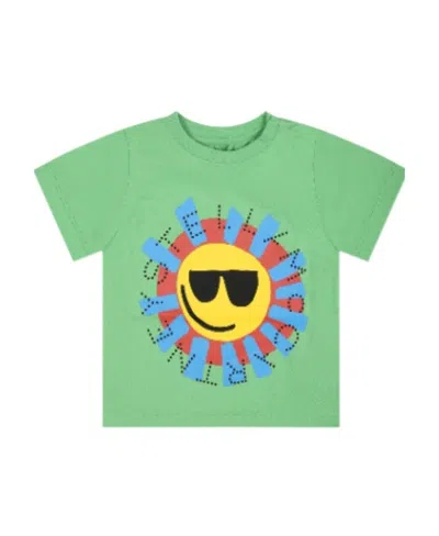 Stella Mccartney Kids Logo Printed Crewneck T Shirt In Green