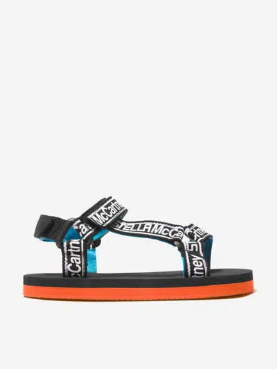 Stella Mccartney Kids Logo Strap Sandals In Black