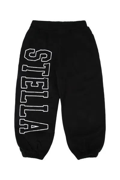 Stella Mccartney Kids Logo-embroidered Cotton Joggers In Black