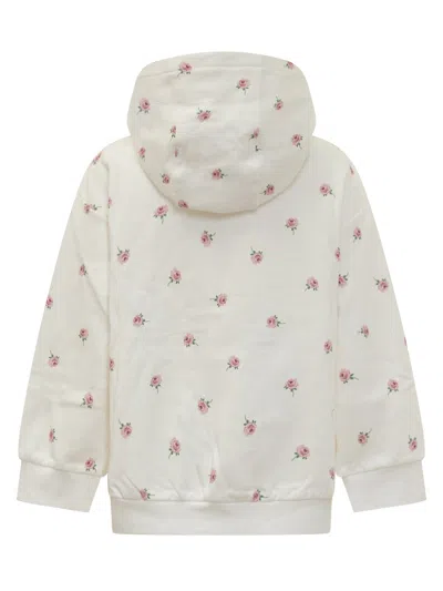 Stella Mccartney Kids' Mini Sweatshirt With Hood And Fun Floral Print In Avorio/multicolor