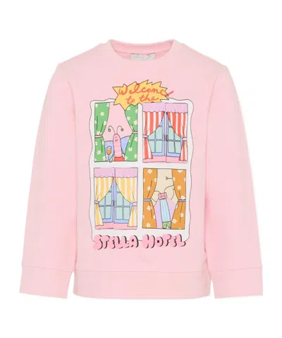 Stella Mccartney Kids Printed Crewneck Jersey Sweatshirt In Pink