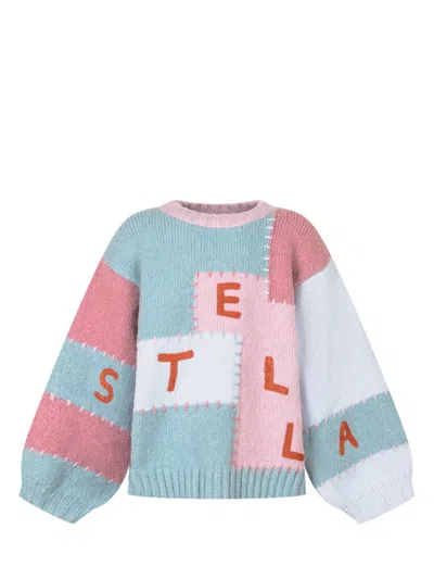 Stella Mccartney Kids' Pullover Patchwork Knit Sweater In Colourful